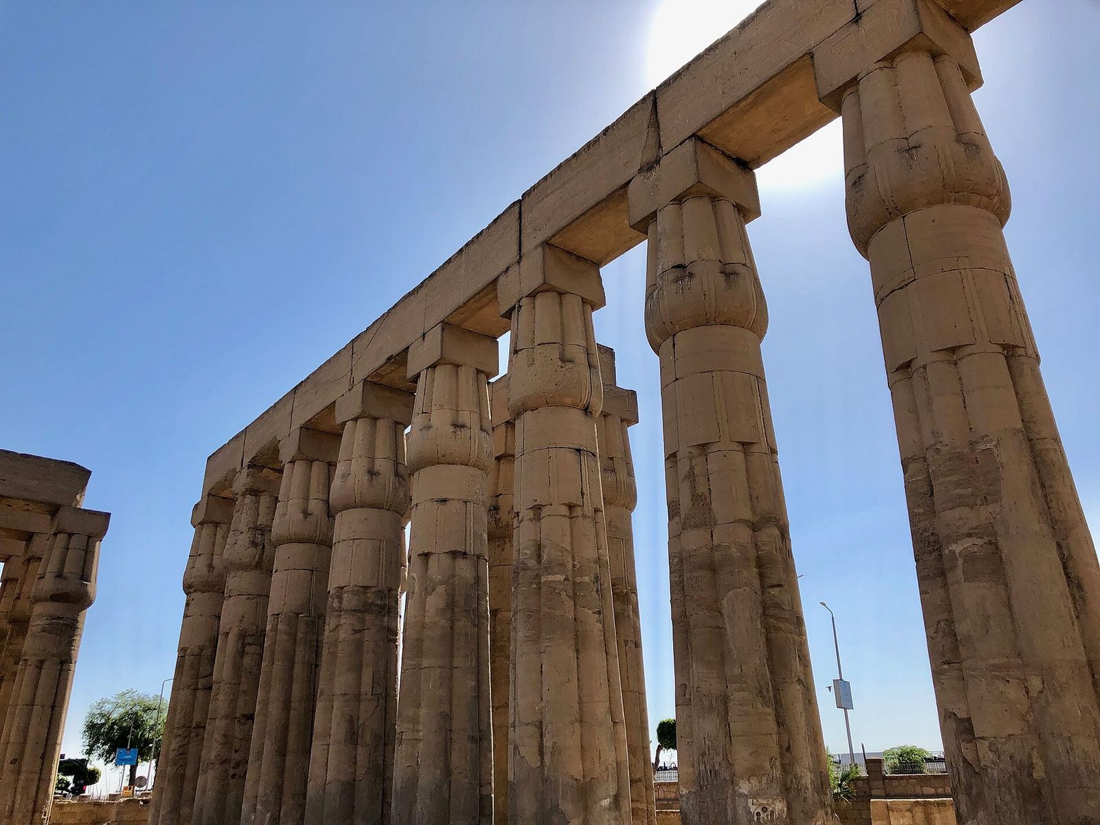 Looking up at the great colonnade of Luxor Temple