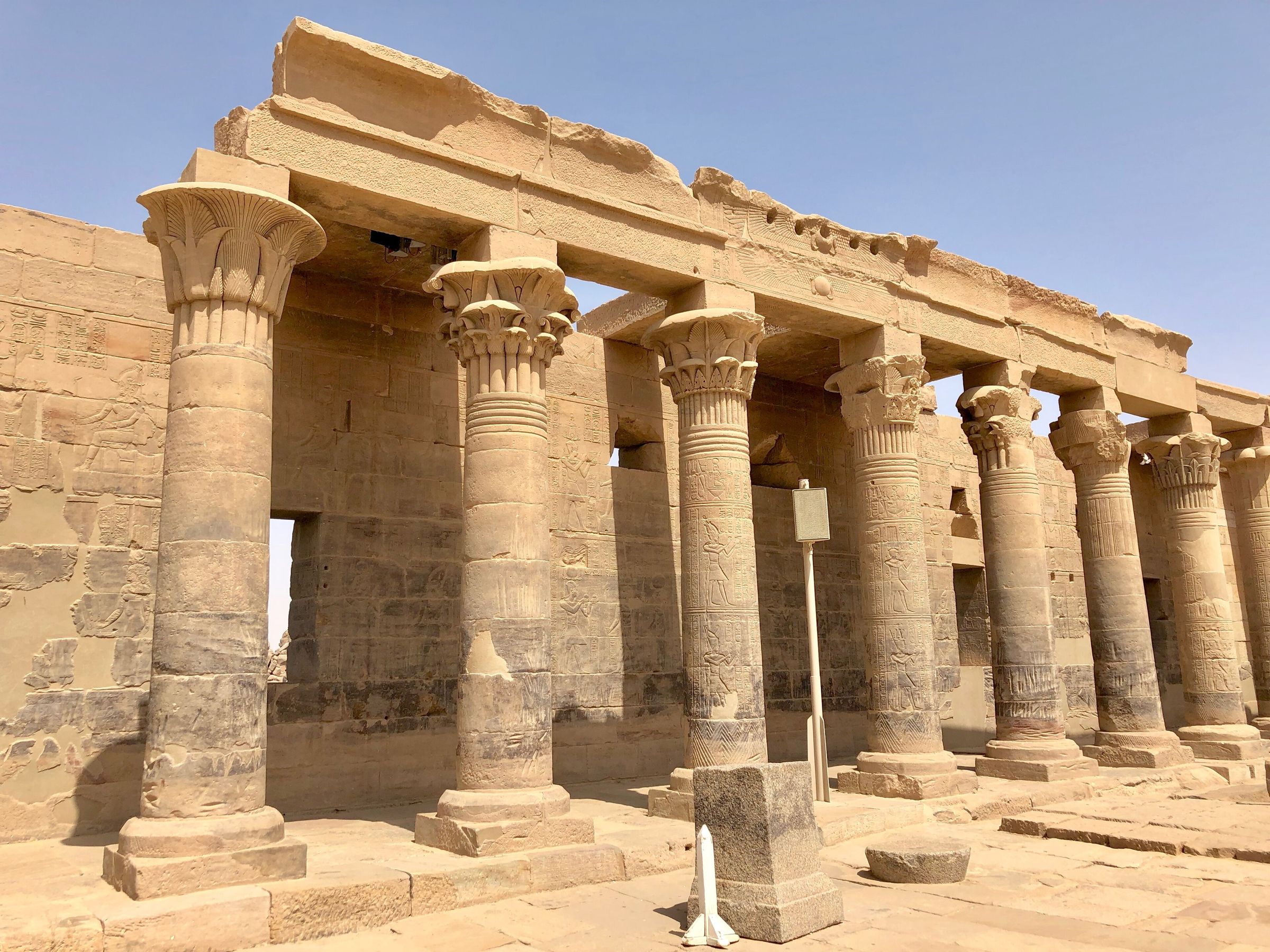 Carved columns of the west colonnade at the Temple of Philae